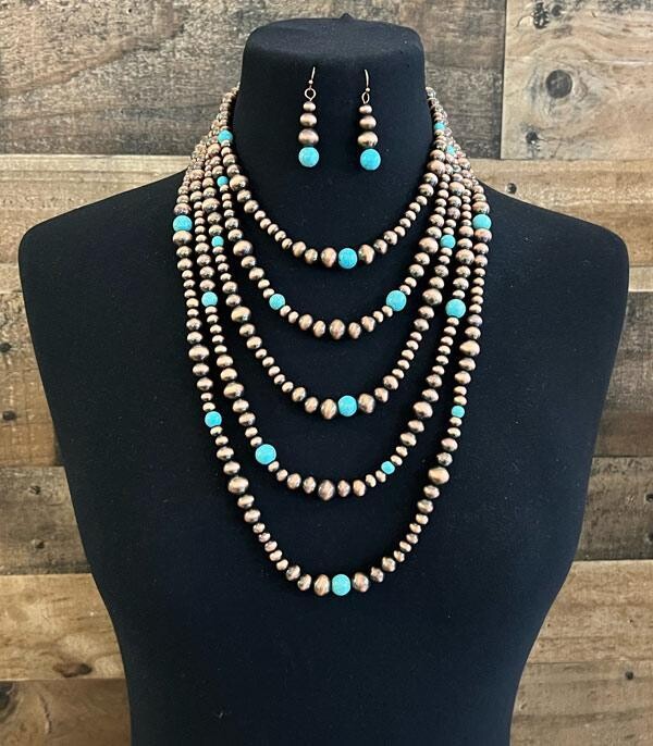 Copper Navajo Pearl Bead Layered Necklace Set