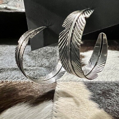 Silver Feather Hoop Earrings
