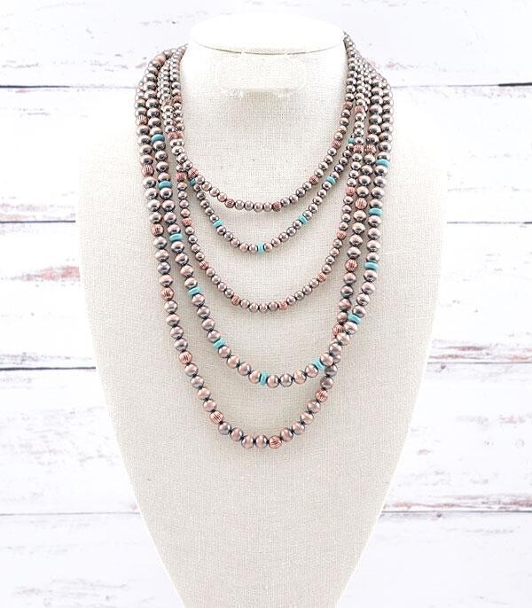 Long Copper Turquoise Navajo Pearl Bead Layered Necklace
