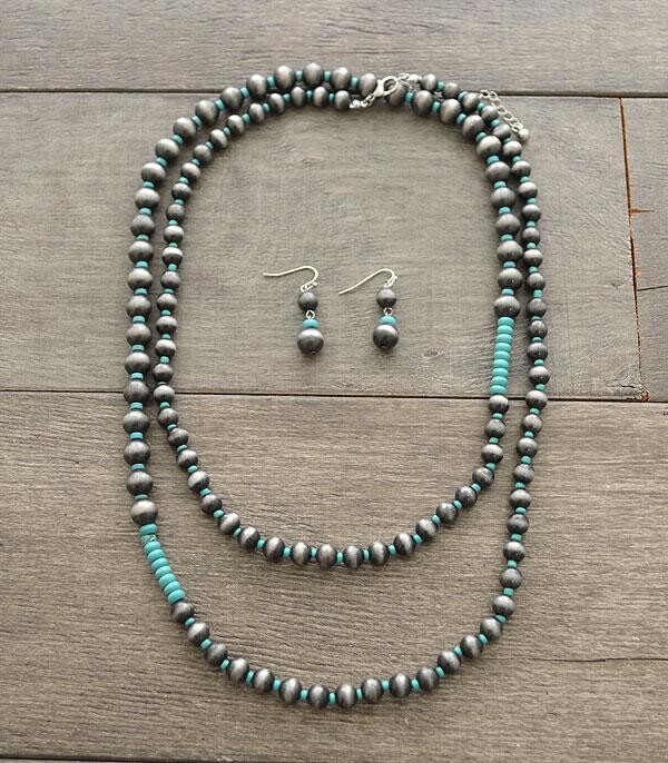 Silver Navajo Pearl Beads Long Necklace Set