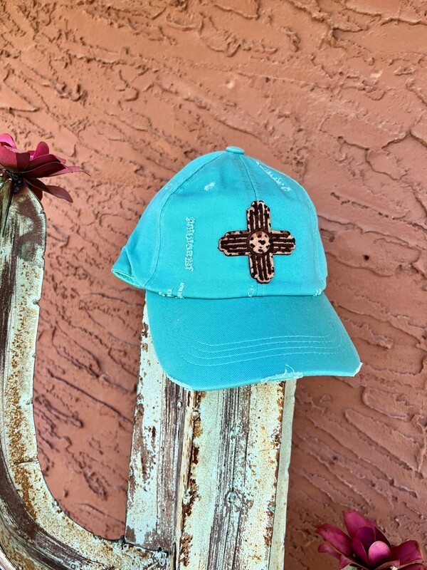 Vintage Mint Zia Cheetah Patch Ponytail Hat