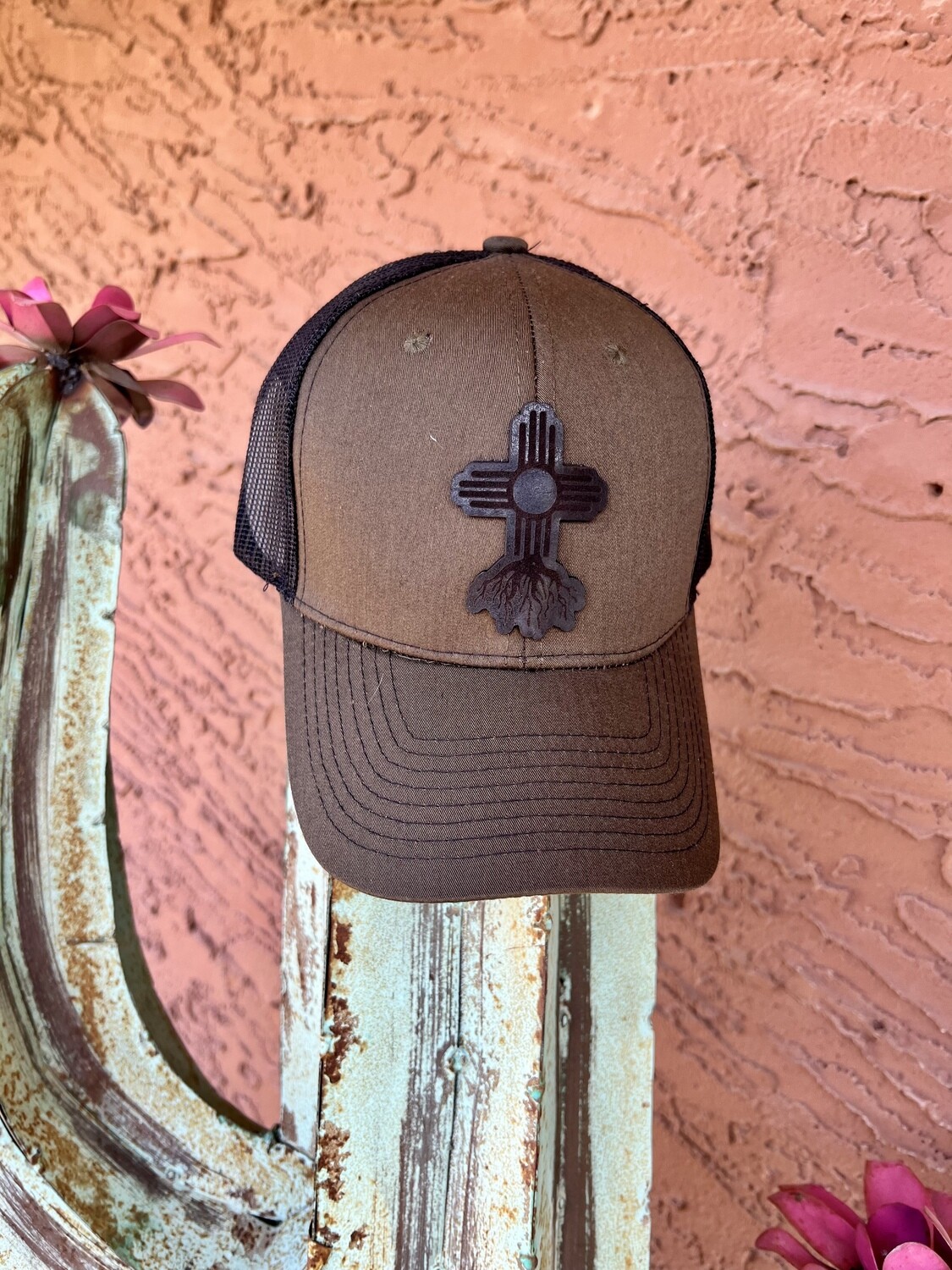 Olive Black Hat with Zia Roots Leather Patch 
