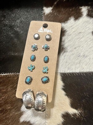 Turquoise Post Earrings with Hoops 