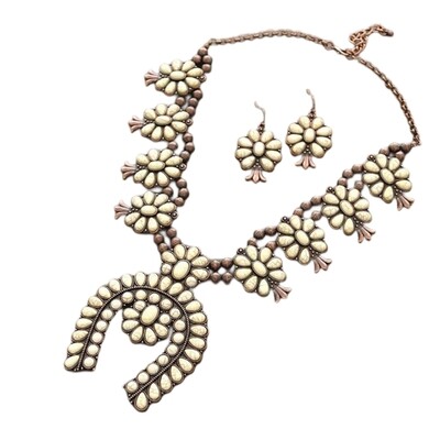 White Copper Semi Stone Squash Blossom Necklace