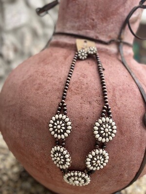 Round White Copper Semi Stone Squash Blossom Necklace