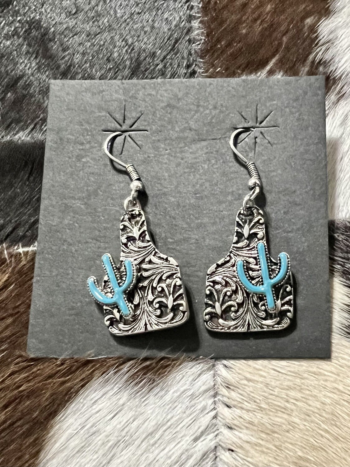 Turquoise Cactus Tag Earrings 