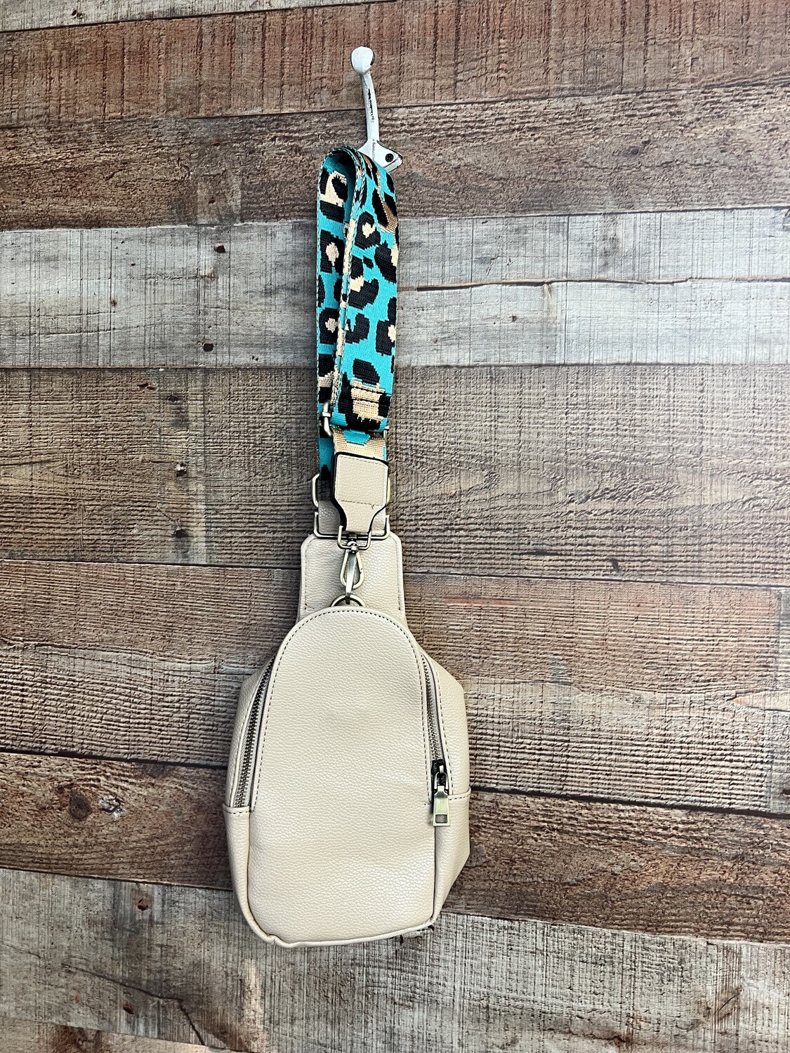 Tan Teal Leopard Guitar Strap Sling Bag