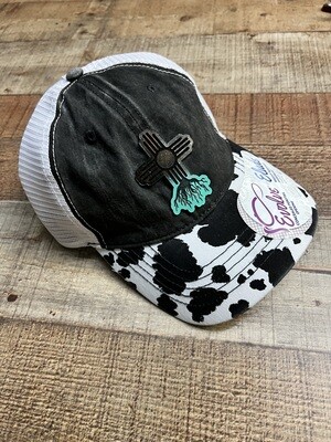 Zia Roots on Cow Print Ponytail Hat 