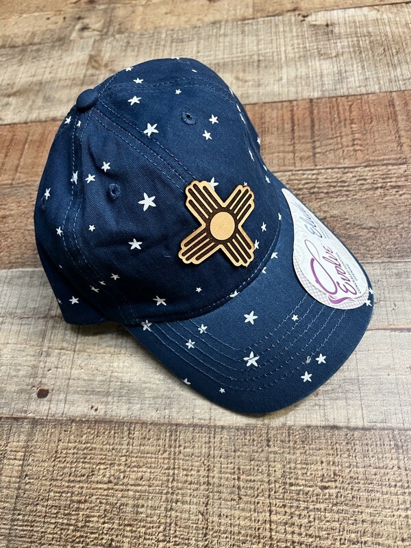 Leather Zia on Navy Stars Ponytail Hat