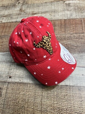 Cheetah Hide Skull on Red  Stars Ponytail Hat