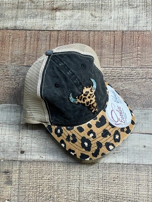 Cheetah Hide Skull on Leopard Ponytail Hat