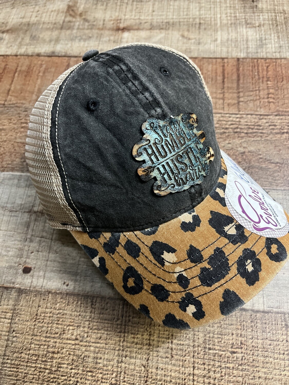 Stay Humble Leopard Hide Patch on Leopard Ponytail Hat