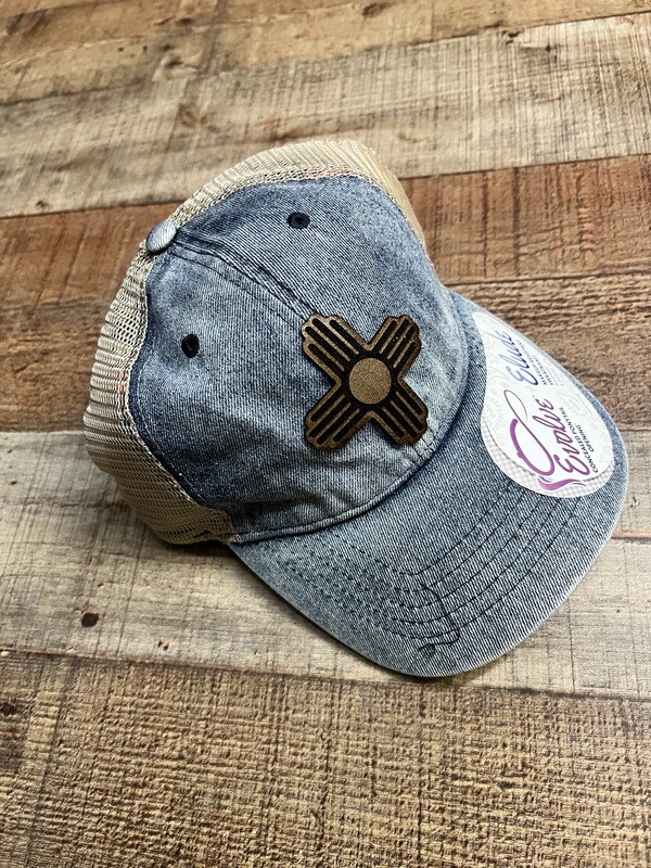 Leather Zia on Denim Ponytail Hat