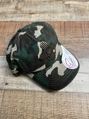 Leather Zia on Camo Ponytail Hat