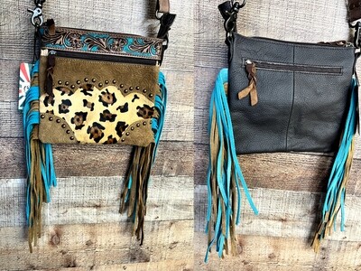 Leopard Tooled Fringe Bag 