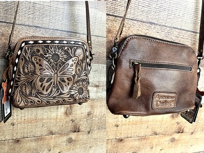 Butterfly Tooled Leather Crossbody Bag