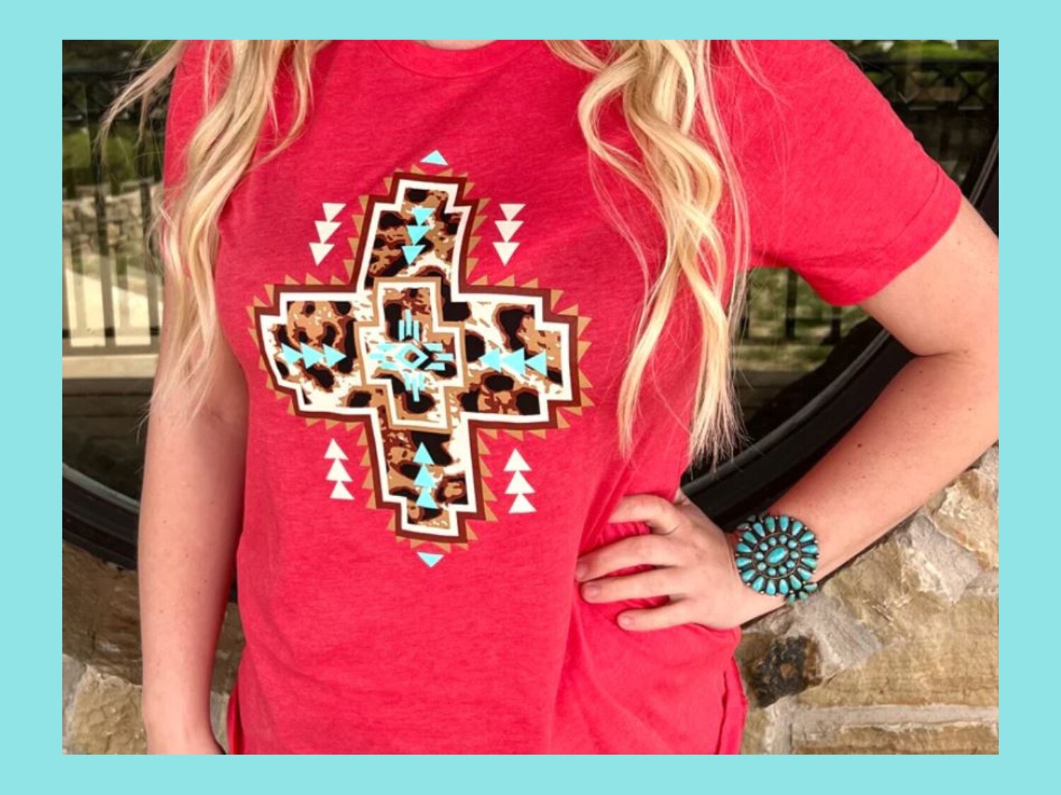 Leopard Cross Coral Red Tee 