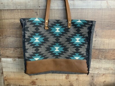 Gray Turquoise Aztec Weekender Bag 