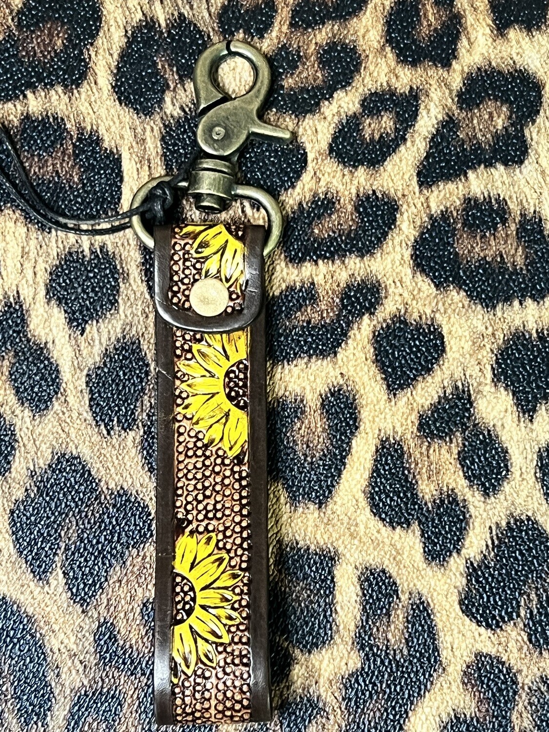 Sunflower Leather Key Wristlet Fob