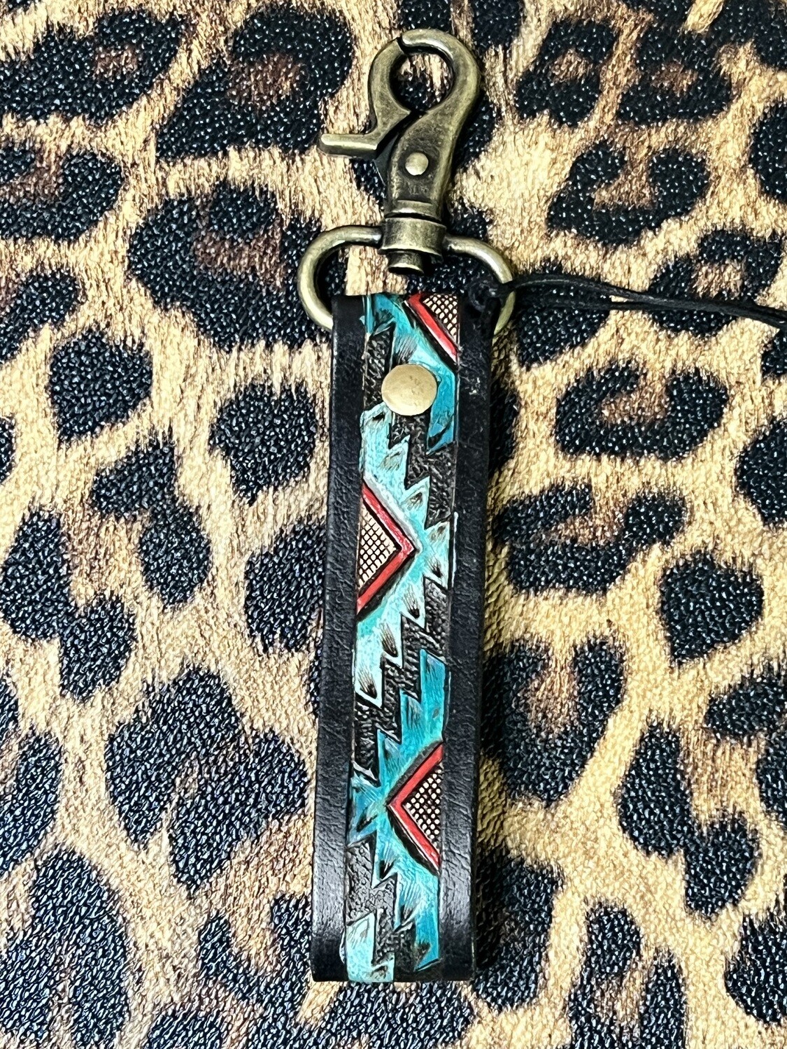Turquoise Aztec Leather Key Wristlet Fob