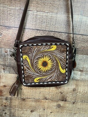 Sunflower Tooled Handbag With Stitching
