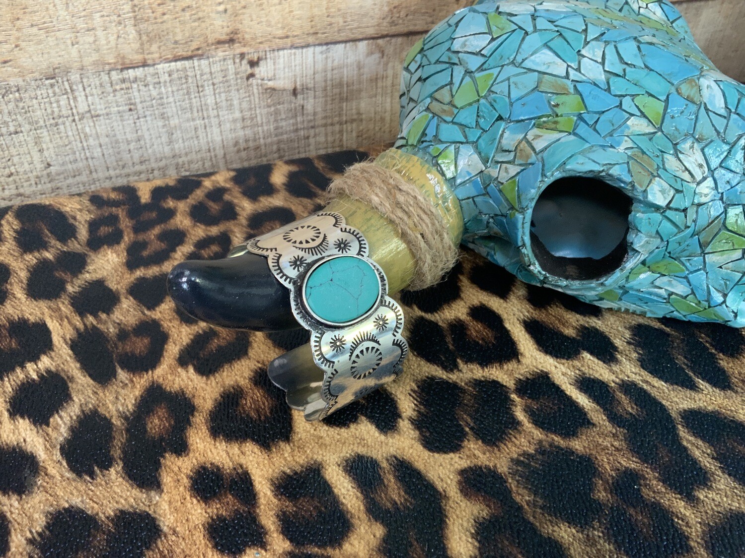 Silver Stamped Turquoise Cuff Bracelet