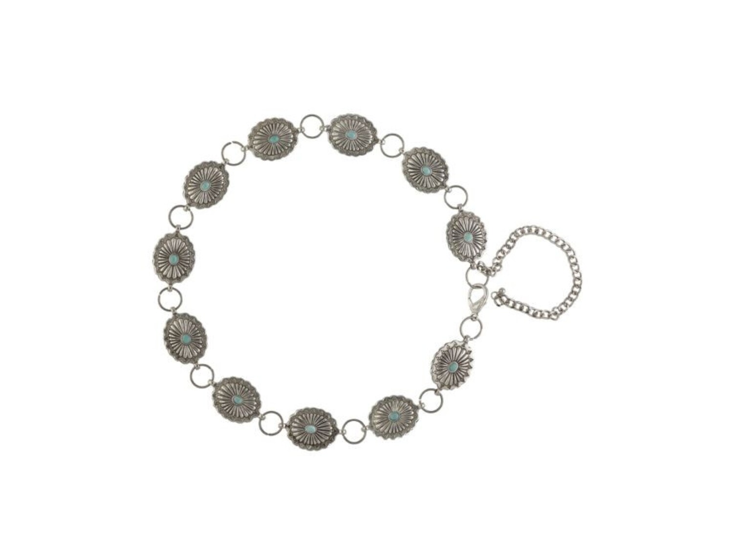 Silver Concho Link Belt with Turquoise Stone