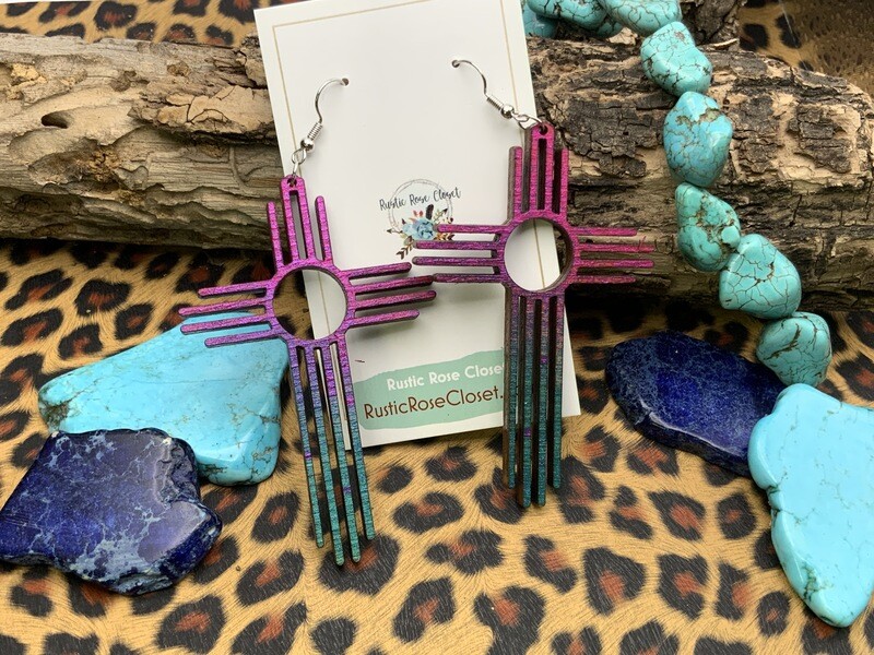 Pink to Turquoise Ombre 3” Zia Earrings
