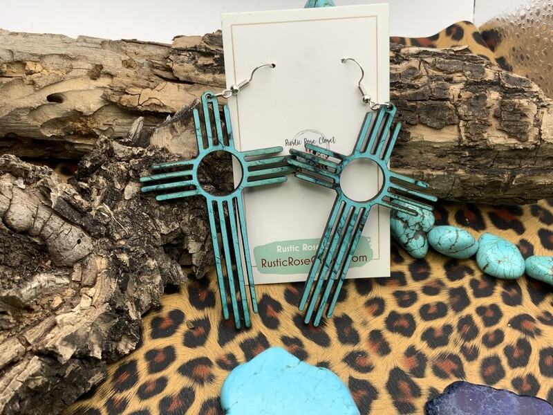 Marble Turquoise 3” Zia Earrings
