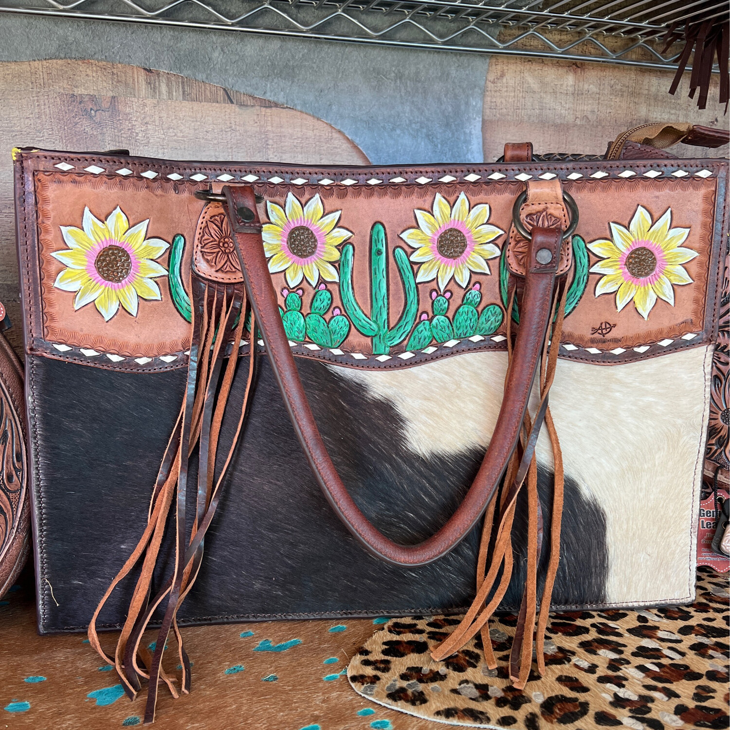 Sunflower Tooled Cowhide American Darling Tote Bag