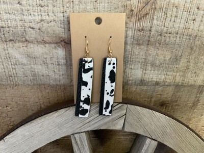 Dangle Cowhide/ Leather Earrings - Black Cow