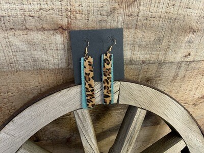 Dangle Cowhide/ Leather Earrings - Tan Leopard