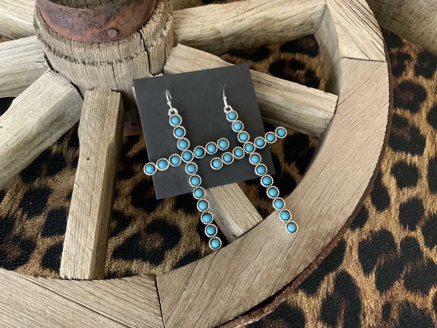 Western Turquoise Cross Earrings 