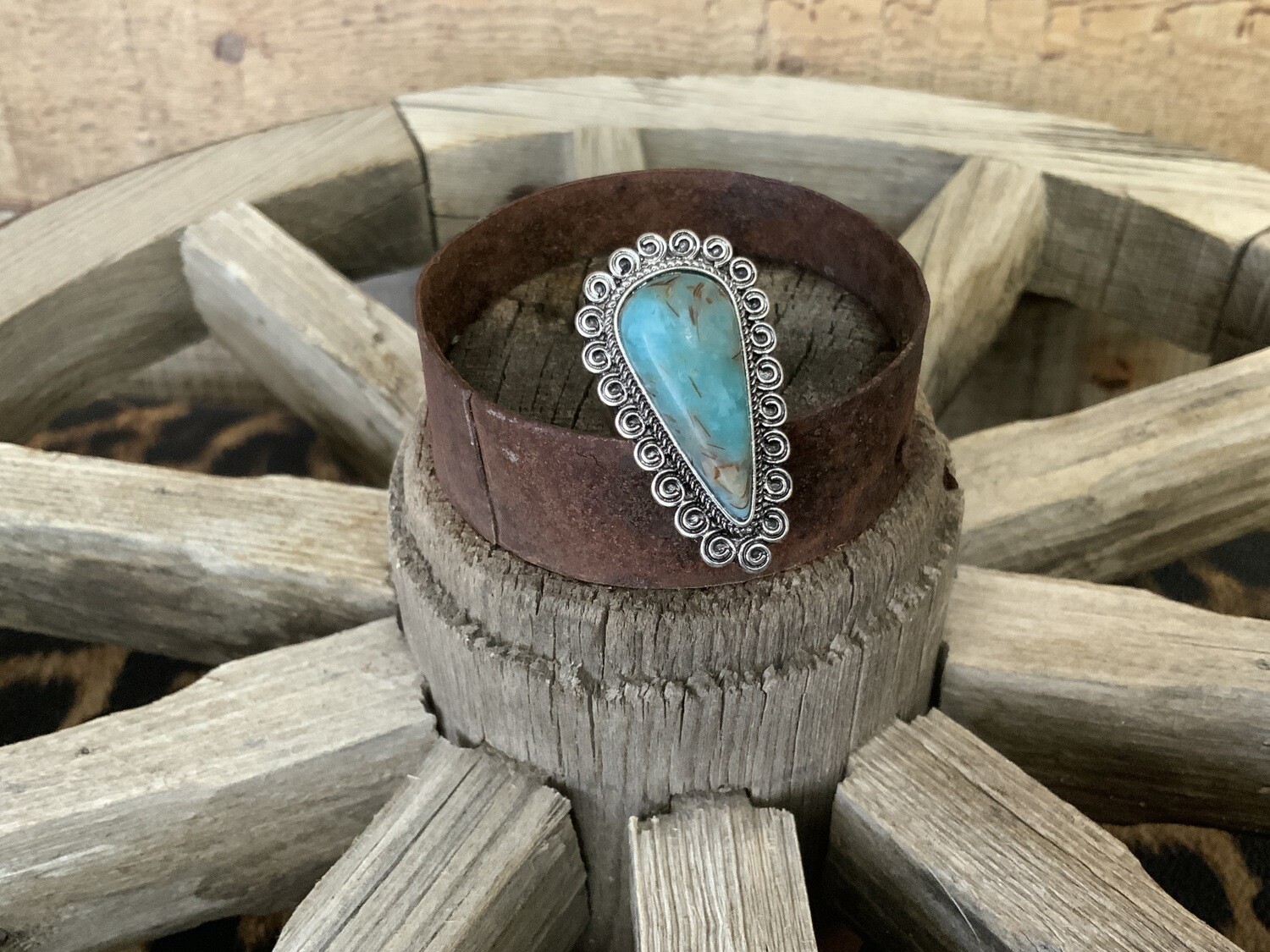 Fashion Swirl Turquoise Teardrop Cuff Ring