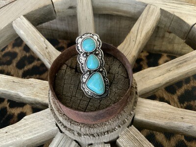 Turquoise Western Style 3 Stone Ring