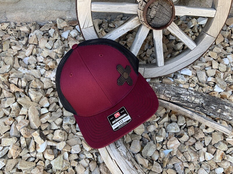 Crimson Black Richardson Hat with Black Leather Side Zia Patch