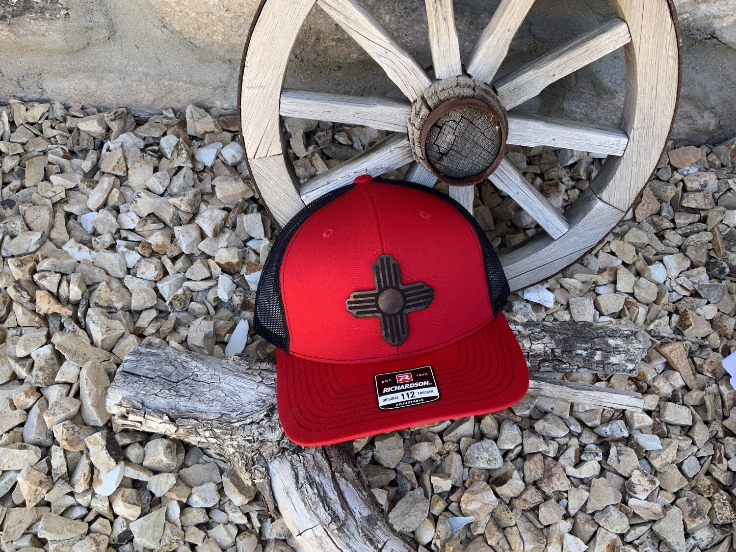 Red/Black Zia Leather Patch Richardson 112 Hat