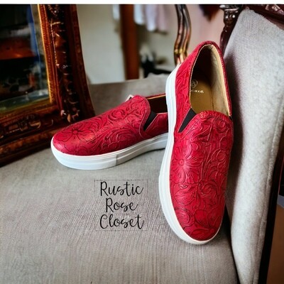Red Tooled Leather Vans 