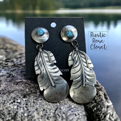 Feather Turquoise Sterling Silver Earrings