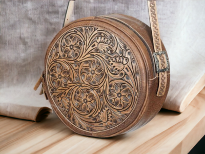 Tooled Leather Canteen Round American Darling Bag