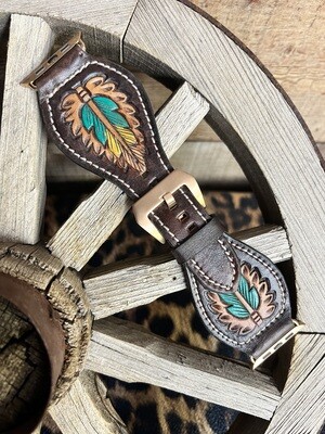 Feather Tooled Leather Watchband 