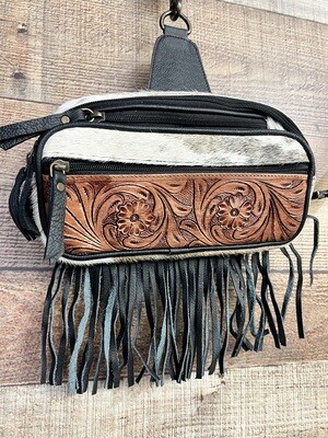 Fringe Cowhide Sling With Tooled Leather