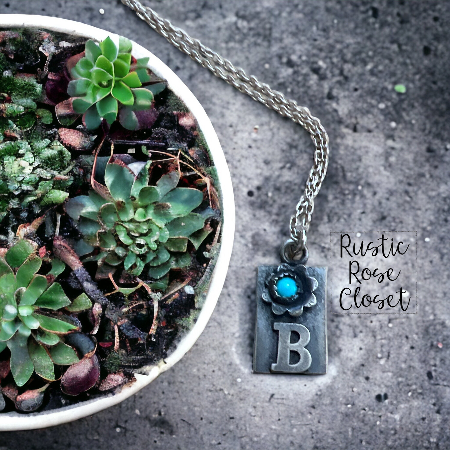 B Initial Turquoise Flower Necklace