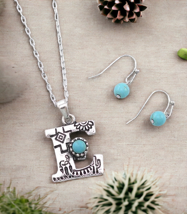 E- Turquoise Initial Necklace