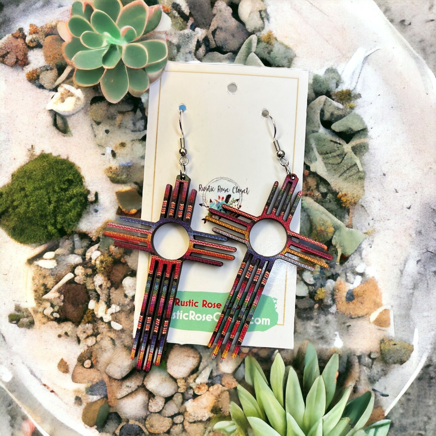 Serape Wood Zia Earrings 