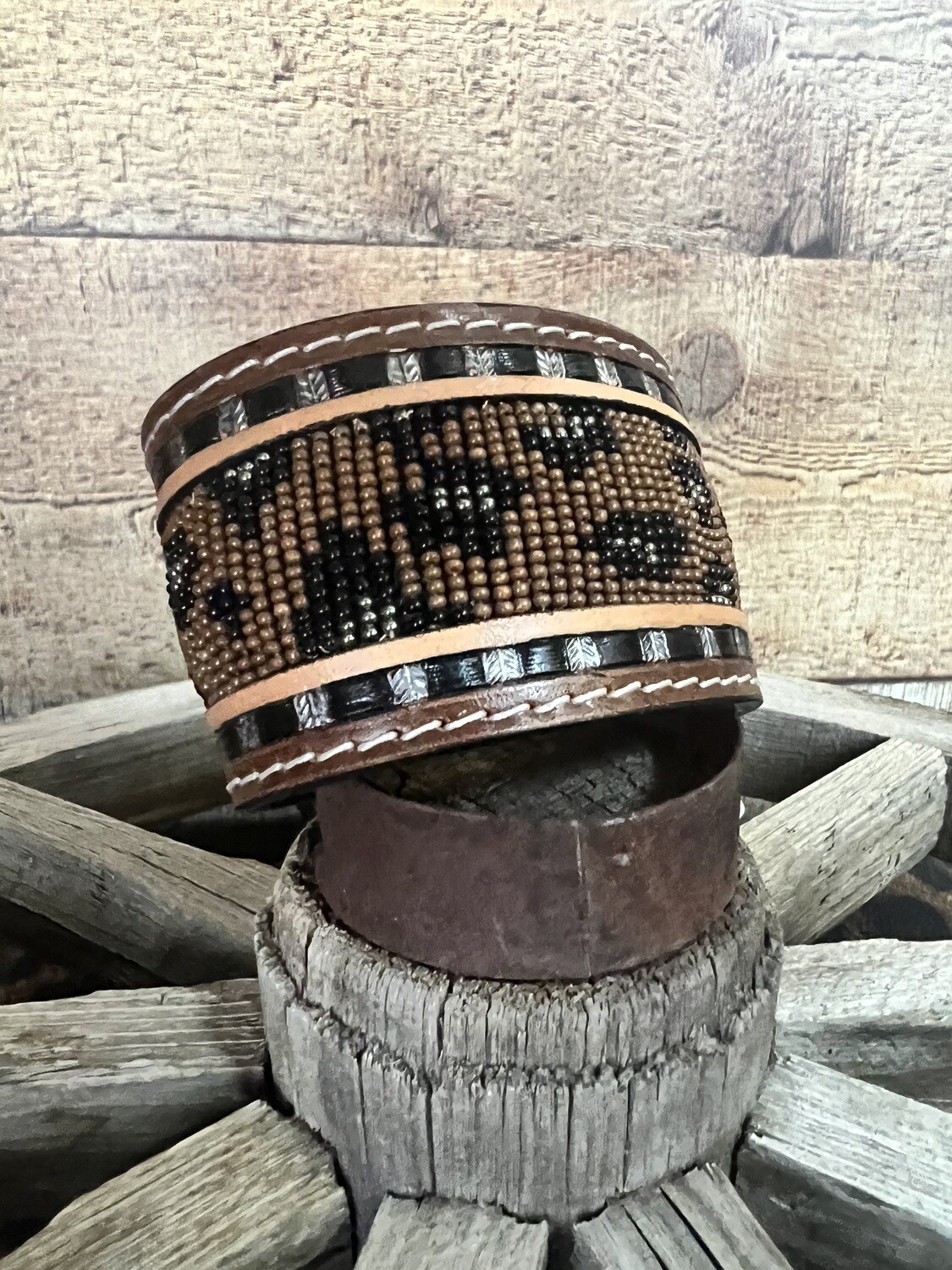 Leopard Bead Leather Cuff Bracelet