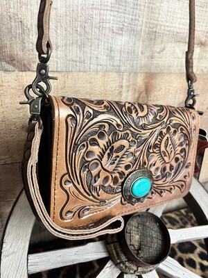 Tooled Leather Wallet Crossbody