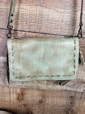 Teal Leather Wallet Crossbody