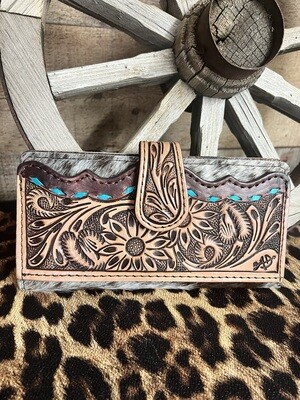 Cowhide Tooled Leather Wallet 