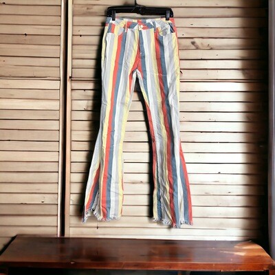 Multi Striped Flare Denim Jeans